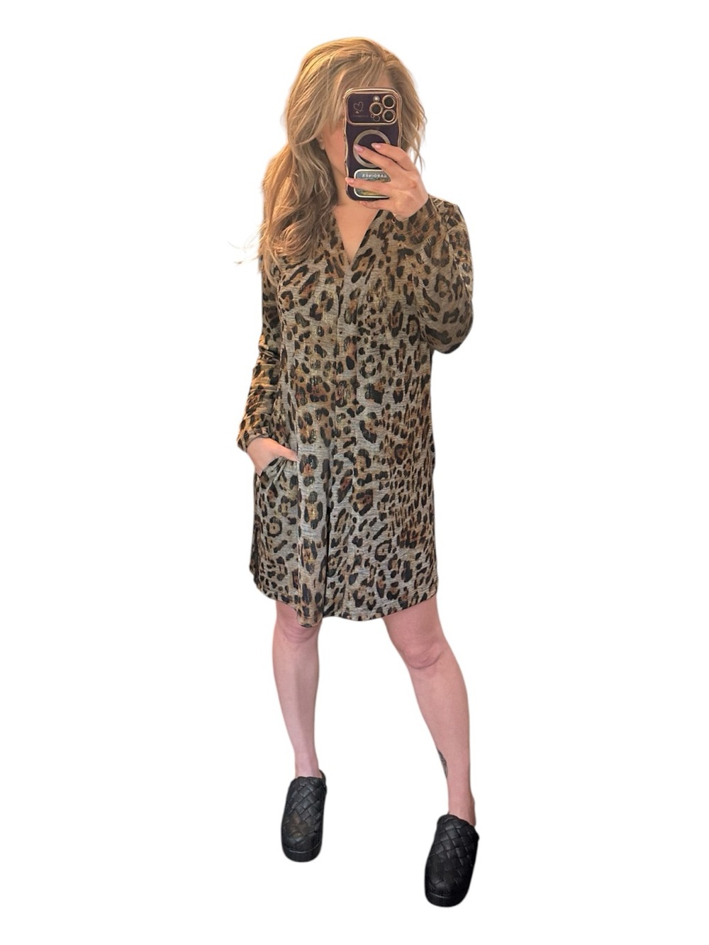Susan Graver Metallic Leopard Print Open Front Cardigan with Pockets Size Small - Picture 6 of 6